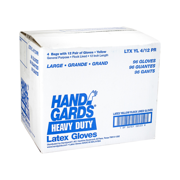 Handgards General Purpose Reusable Yellow Latex Large Glove, Pair, PK12 303400533